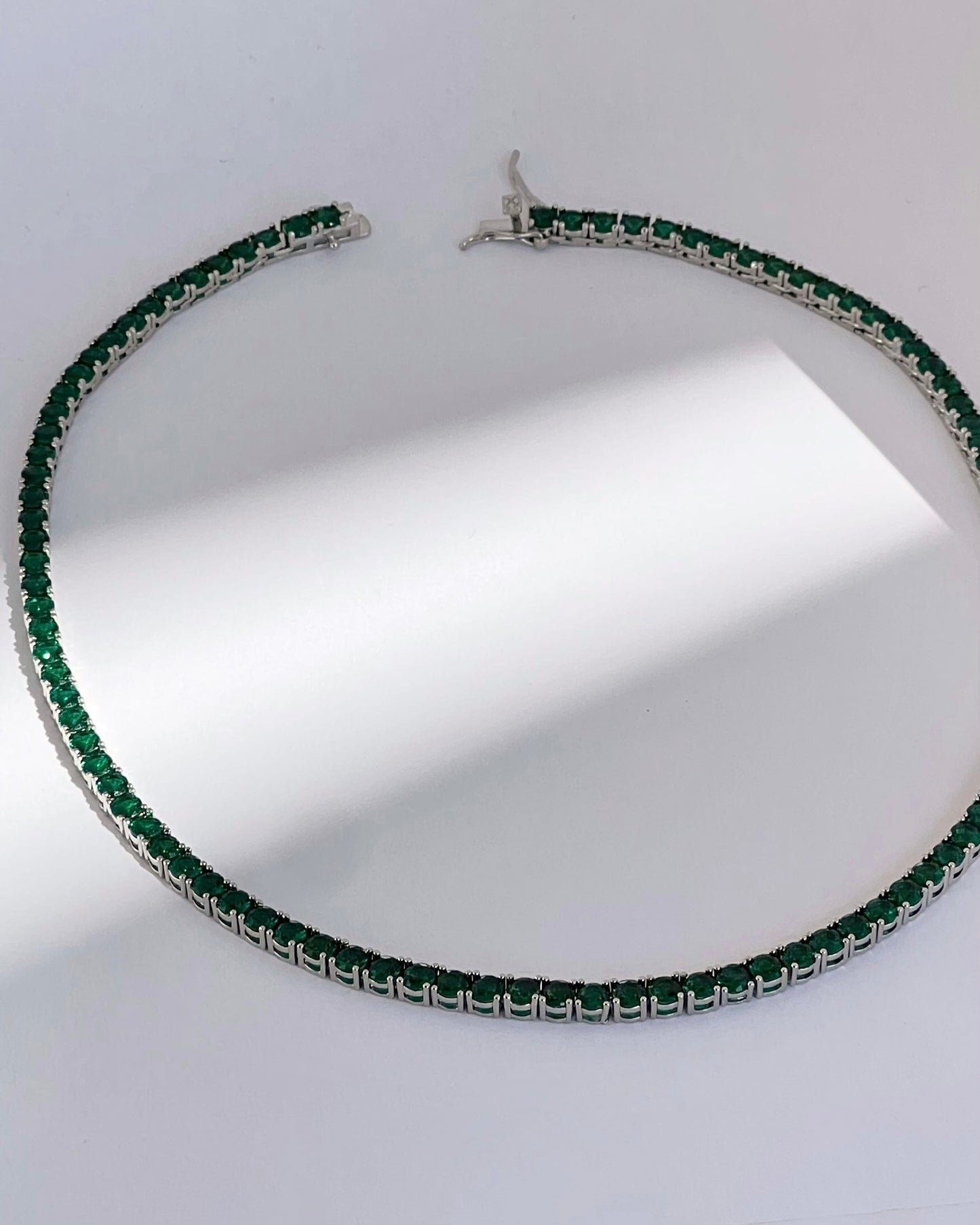 Emerald Silver Tennis Necklace