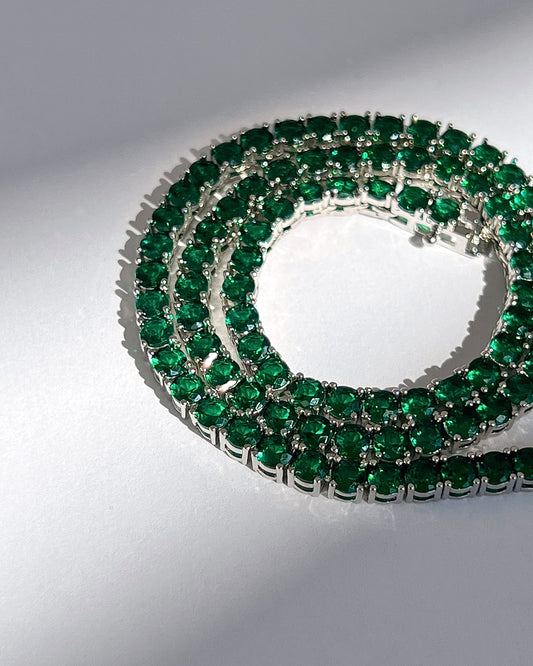 Emerald Silver Tennis Necklace