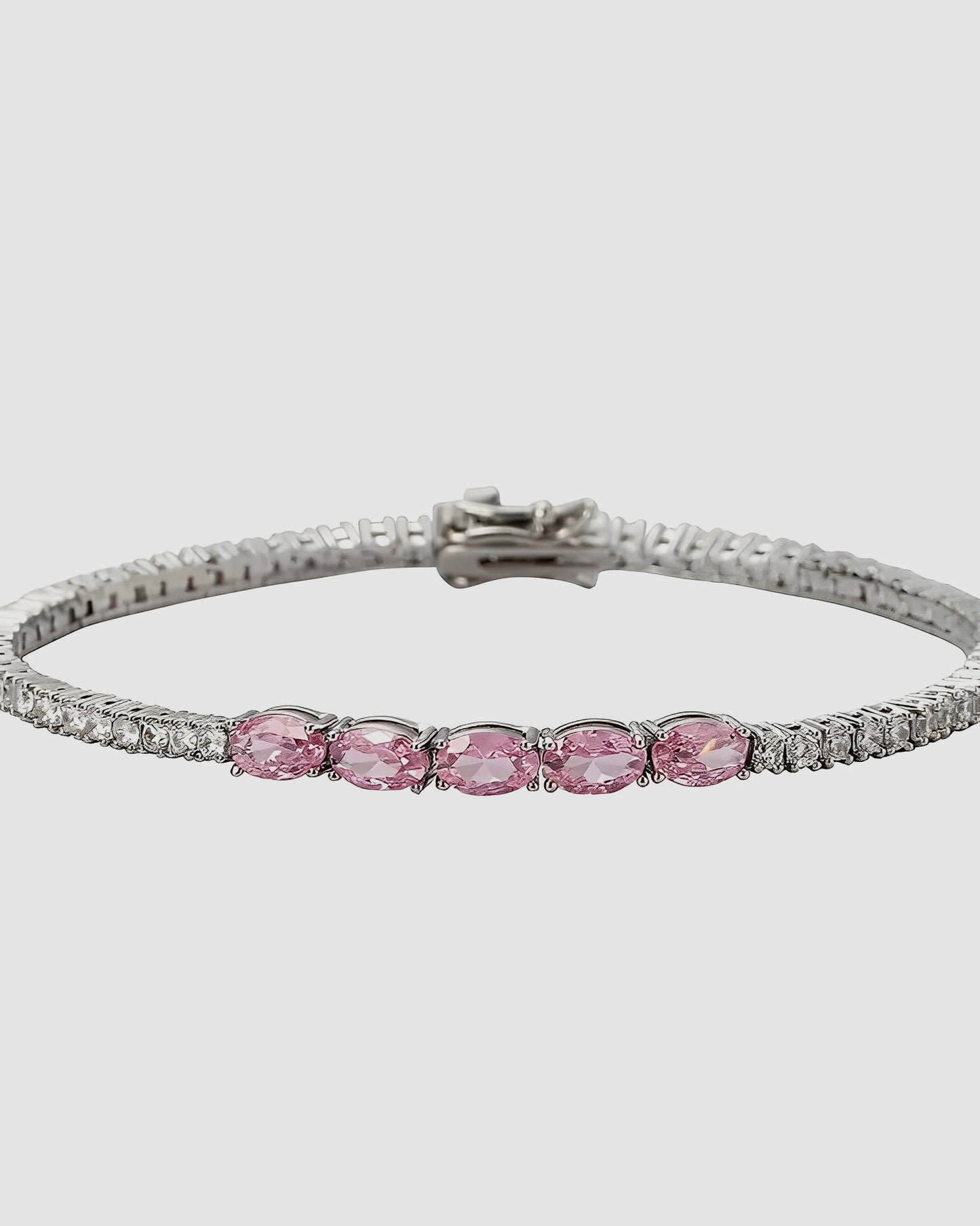 Silver and Pink Stone Tennis Bracelet